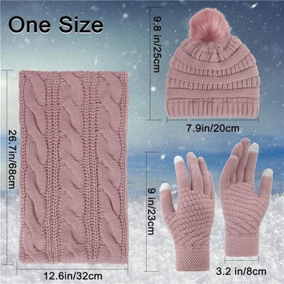 3pcs Women's Winter Beanie Hat Scarf and Touch Screen Gloves Set - Picture 4 of 5